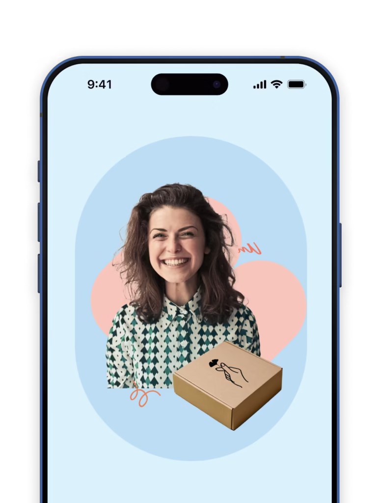 woman smiling next to a box that has the handcraft health logo on it