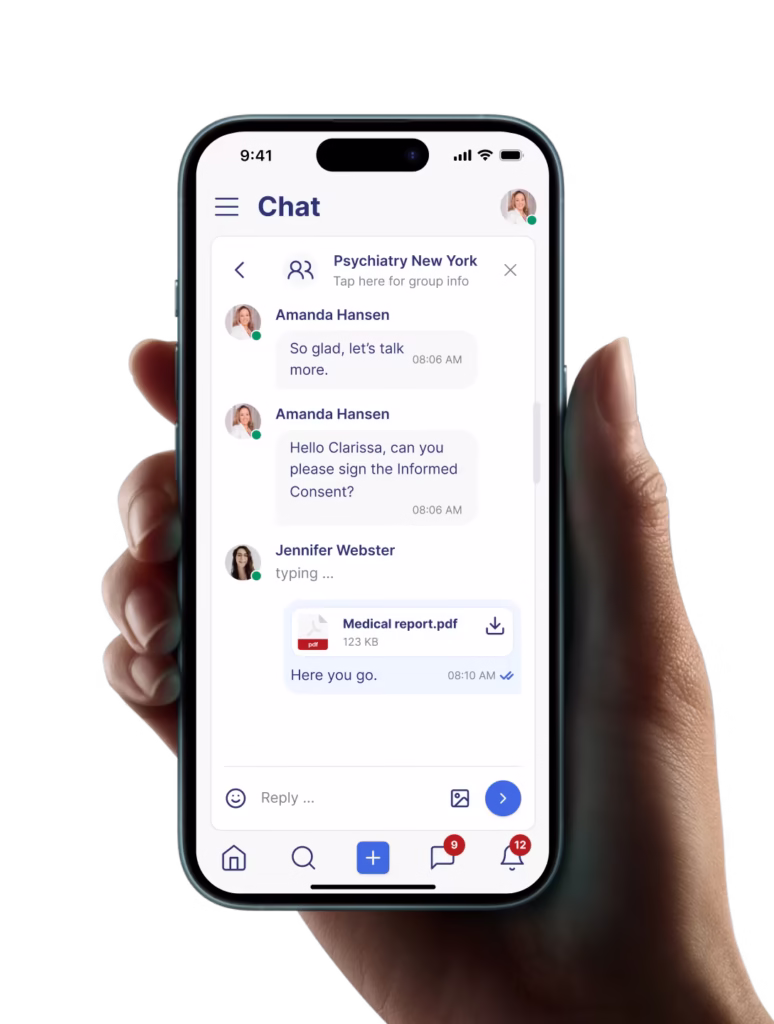 chat on mobile device of a healthcare app, medly
