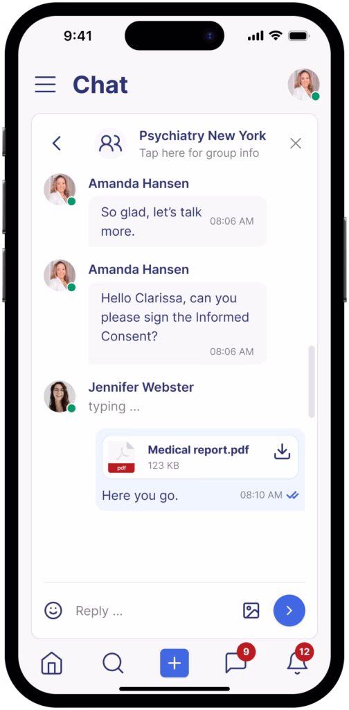 chat feature of medly healthcare app