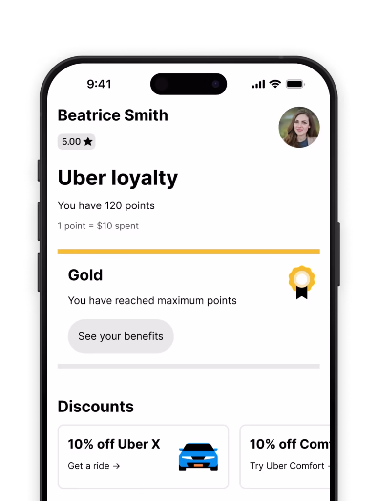 phone that has uber app opened on the uber loyalty page