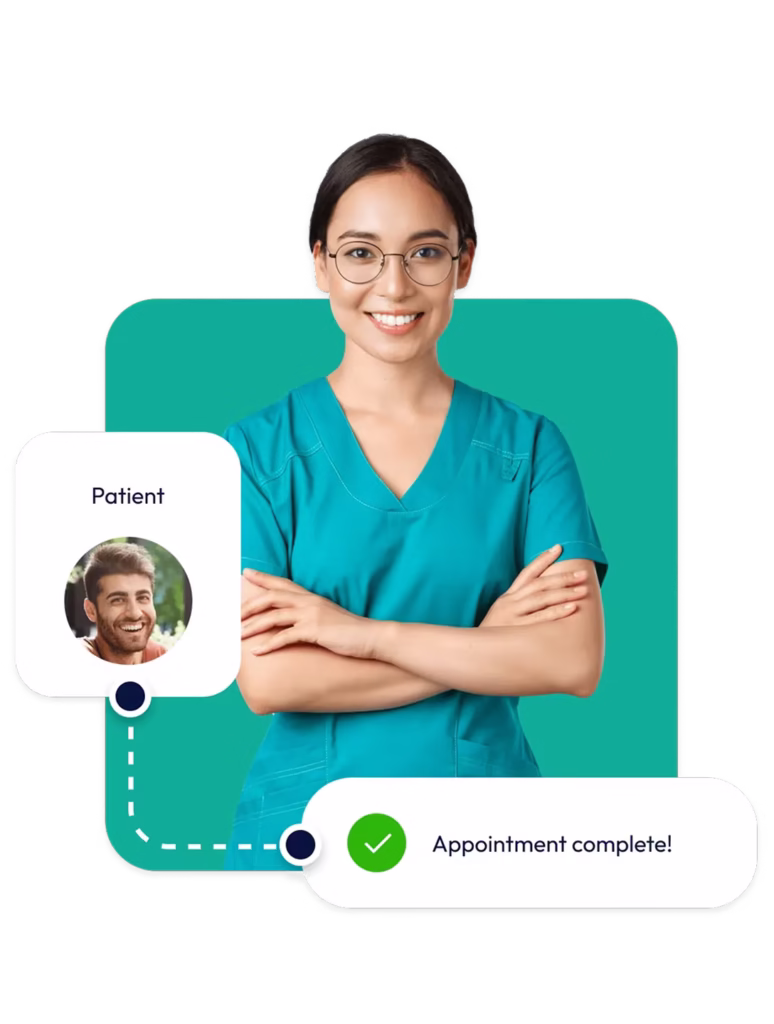 smiling woman practitioner with hands crossed