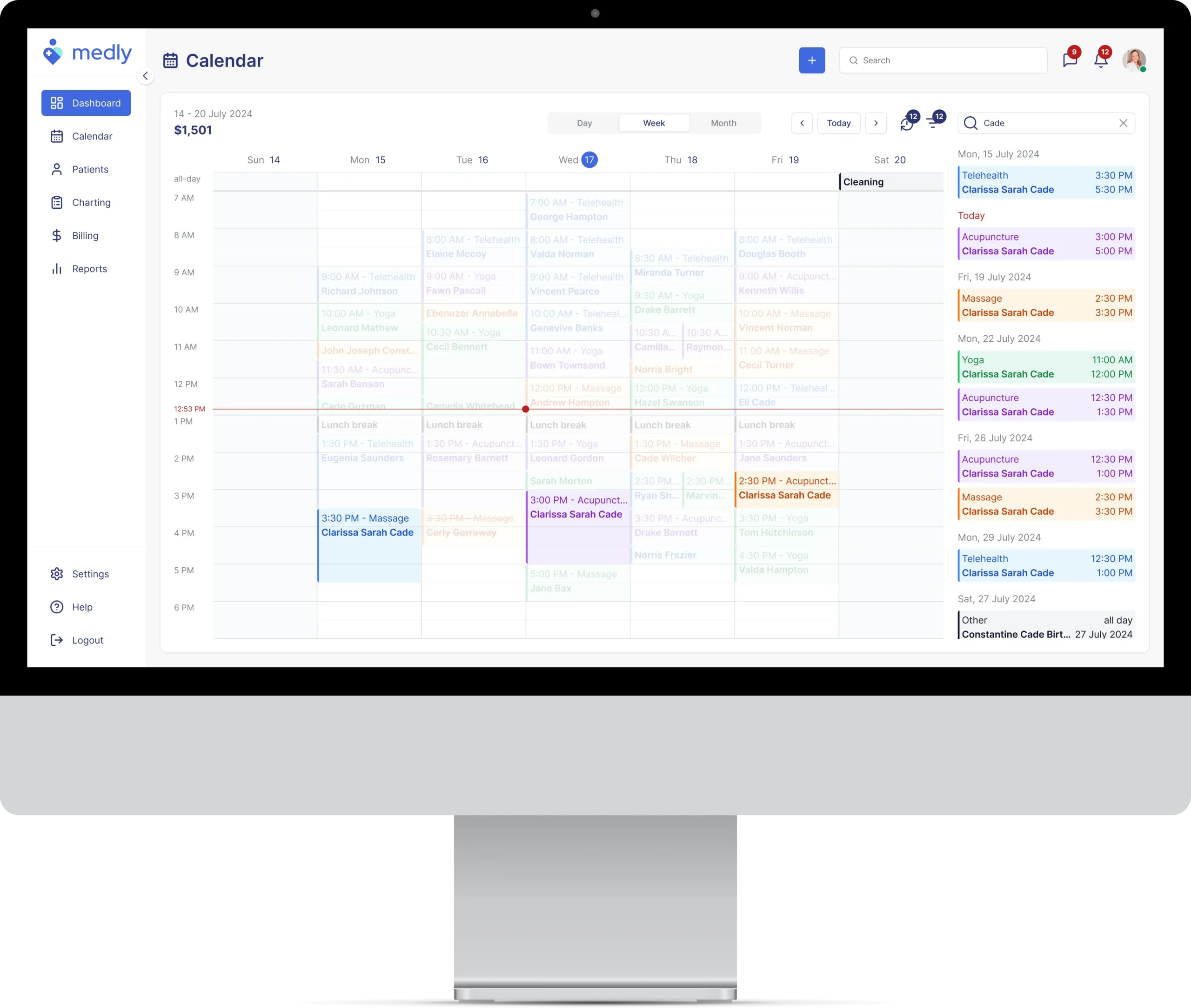 Medly - Desktop - Calendar Filtered