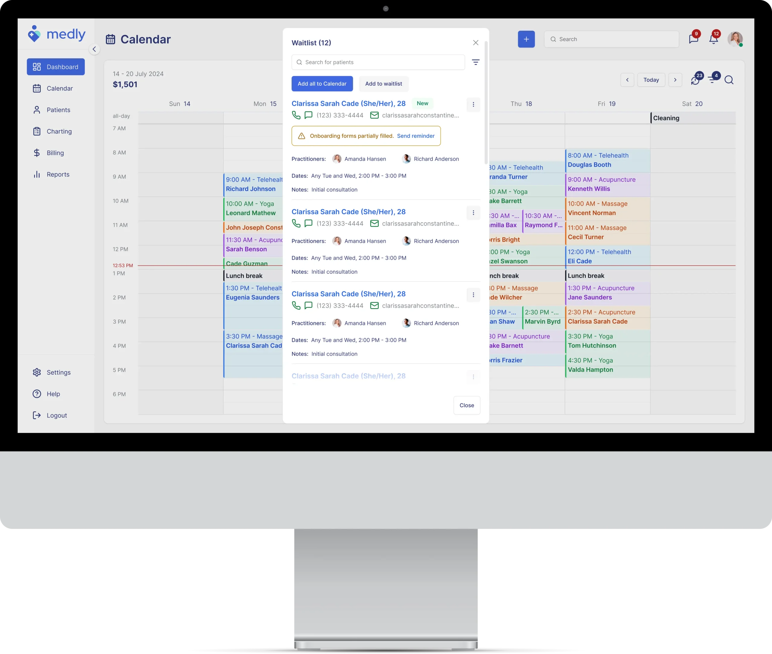 Medly - Desktop - Calendar Waitlist